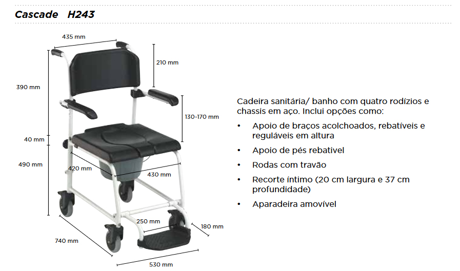 Cadeira Sanitária Tamanho Invacare Casc